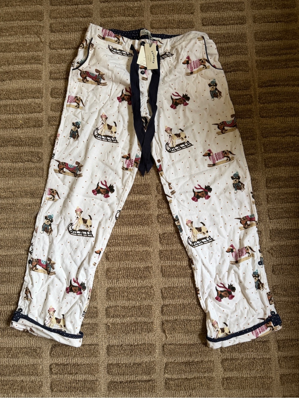Fat Face Women's Winter Dog Print Pajama Pants with Navy Drawstring